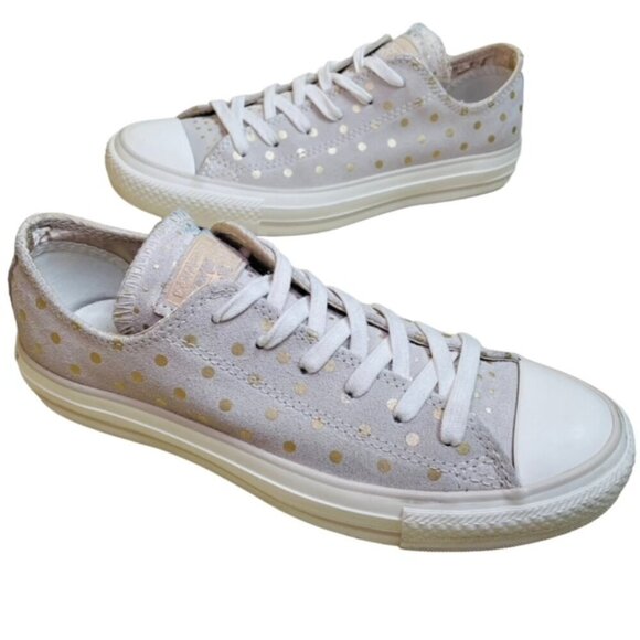 Converse Shoes - CONVERSE Chuck Taylor All Star Suede Leather Gold Polka Dot Sneakers - Size 7
